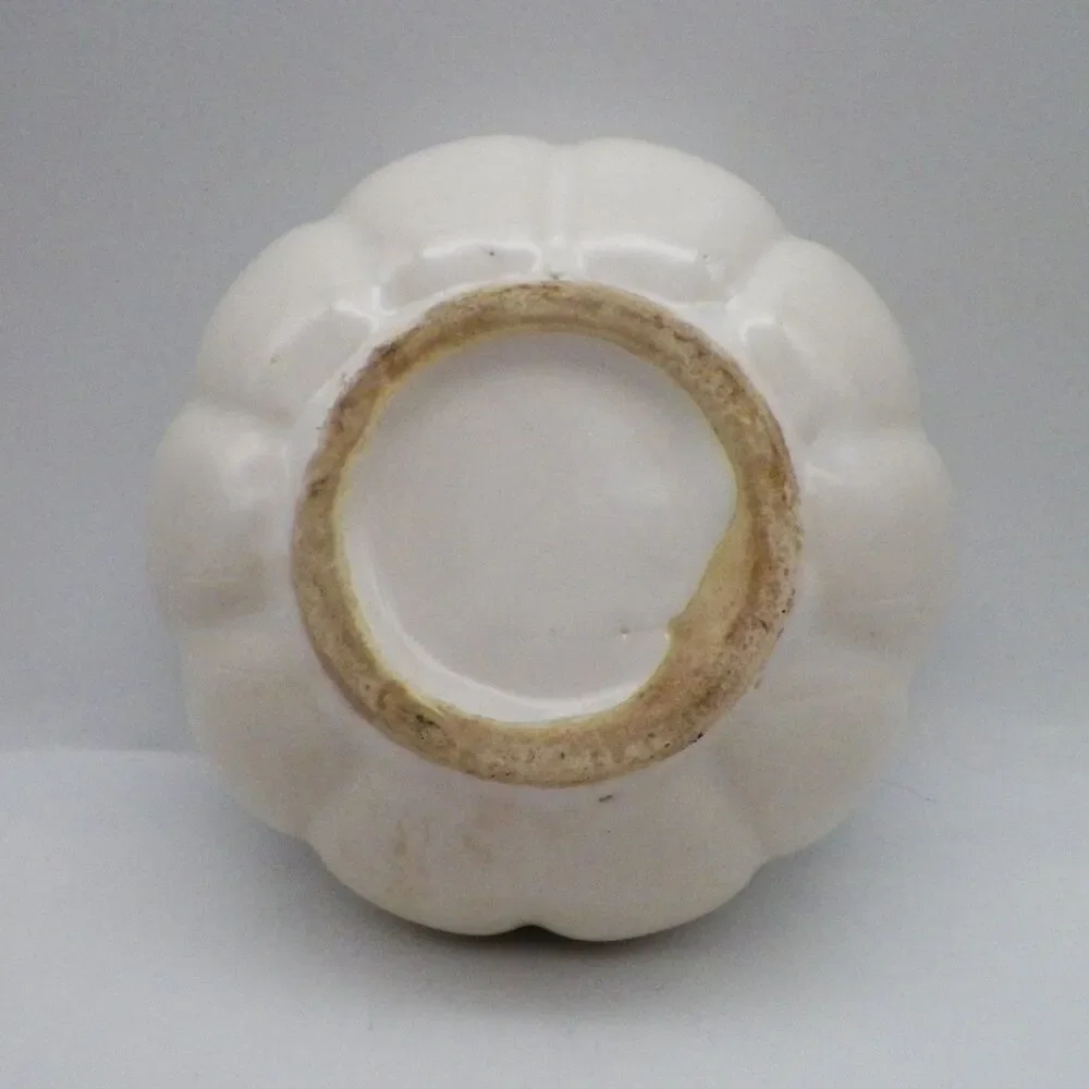 Mid Century Modern Ribbed Melon Planter White Glazed Ceramic Vintage